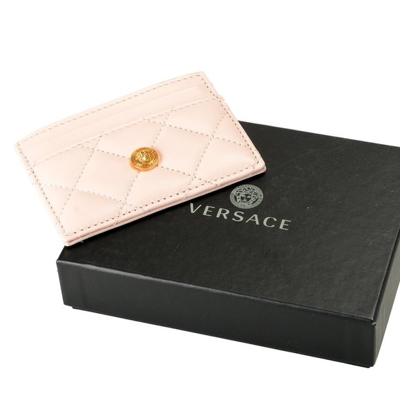 Versace Women Versace Pink Quilted 100% Leather Card Case
